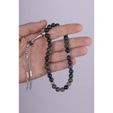 Gümüş Pazarım Yeşil Geçişli Akik Taşı Doğal Taş Tesbih