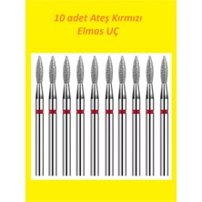 10 Adet Elmas Törpü Ucu Kırmızı, Kuru Manikür ve Freze Aleti Seti