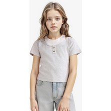 DeFacto Cropped Fit Bisiklet Yaka Ribana Kısa Kollu Tişört Kız Çocuk E1830A825SM