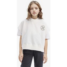 DeFacto Oversize Geniş Kalıp Bisiklet Yaka Kısa Kollu Baskılı Sweatshirt Kız Çocuk E1879A825SM