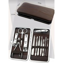 13 Parça Manikür Pedikür Seti, Paslanmaz Çelik, Deri Çantalı