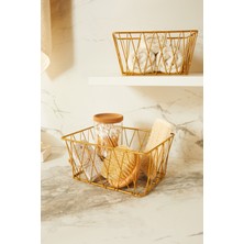 Ocean Home Textile 2'li Altın Renk Metal Sepet Set 25 x 18.5 x 10.5 / 20.5 x 15.5 x 10 cm