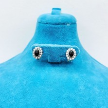 Zirkon ve Oltu Taşı Tasarım İşçilikli 925 Ayar Gümüş Küpe