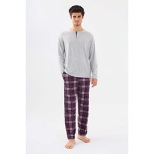 Koza İç Giyim Erkek Pamuklu Uzun Kollu Ekose Desenli Pijama Takımı Gömlek Yaka Konforlu Tasarım