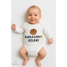 Babyden's “babasının Aslanı” Yazılı Uzun Kollu Bebek Body Pamuk Bebek Zıbın Aslan Figürlü Body 0-24 Ay