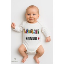 Babyden's Babannesinin Kıymetlisi Yazılı Uzun Kollu Bebek Body Zıbın Pamuk Unisex 0-24 Ay Çıtçıtlı Body