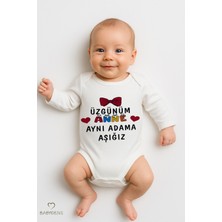 Babyden's Üzgünüm Anne Aynı Adama Aşığız Yazılı Uzun Kollu Çıtçıtlı Bebek Body Zıbın Pamuk Unisex Body