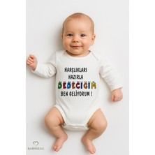 Babyden's "harçlıkları Hazırla Dedeciğim Ben Geliyorum!" Yazılı Uzun Kollu Bebek Zıbını Pamuklu Body