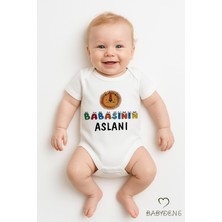 Babyden's Babasının Aslanı Yazılı Çıtçıtlı Bebek Body Tulum Sevimli Aslan Baskılı Kısa Kollu Pamuk Zıbın
