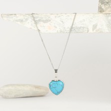 Turkuaz Kalpli Kaplama Dogal Taş Kolye