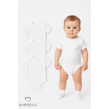 Babyden's 3'lü Pamuklu Beyaz Kısa Kollu Bebek Body Seti | 0-3 Ay - 24 Ay | Unisex Yazlık Zıbın