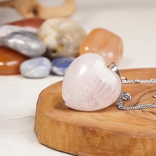 Pembe Kuvars Doğal Taş Kalp Kolye