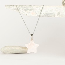 Pembe Kuvars Yıldız Temalı Dogal Taş Kolye