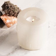 Yuvarlak Selenit Doğal Taş Mumluk