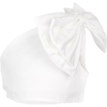 Beyaz  Tek Omuzlu Fiyonk Detaylı Kız Çocuk Crop