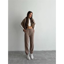 Çarşı Point 3 iplik şardonlu paça lastikli eşofman vizon is001