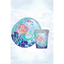 Le Mabelle Çok Renkli  Deniz Kızı Temalı 8'li Tabak Bardak Set