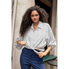 Kadın Yakalı Düşük Omuzlu Salaş Gömlek-Krem Puan