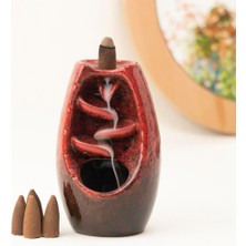 Zen Şelale Temalı Kırmızı Geri Akışlı Tütsülük