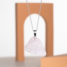 Ham Pembe Kuvars Doğal Taş Kolye