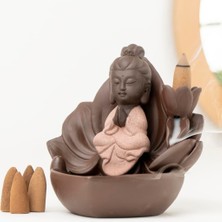 Zen Oturan Buddha Geri Akışlı Şelale Tütsülük (Kahve)