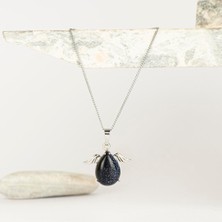 Yıldız Taşı (Black) Damla Kanatlı Dogal Taş Kolye