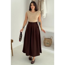 Kadın Pileli Kemerli Maxi Vatkalı Premium Elbise – Zarif & Duru Stil