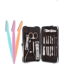 3'lü Kaş Usturası ve Manikür Seti, 12 Parça, Şık ve Kullanışlı Tasarım