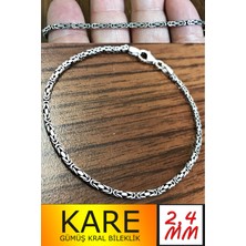 Takı Dükkanı 925 Ayar Gümüş Erkek Bileklik Kare Kral Model 2.4mm Genişlik 20cm Uzunluk msb02