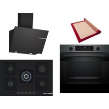 Bosch Siyah 3 Lü Ankastre Set 437 ( HUA736EG0T - PNQ7B6P30O - DWK66PJ60T  ) 75CM Wok Bek Ocak - Buhar Destekli - Pişirme Matı ile