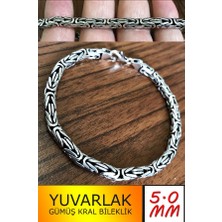 Takı Dükkanı 925 Ayar Gümüş Erkek Bileklik Yuvarlak Kral Model 5mm Genişlik 22cm Uzunluk msb06
