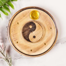Yin Yang Temalı Yuvarlak Ahşap Konik Tütsülük