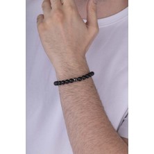 Gümüş Pazarım Hematit Detaylı Yuvarlak Kesim Oniks Taşlı Doğal Taş Erkek Bileklik