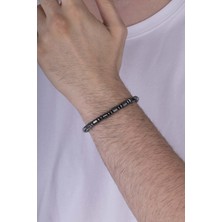 Gümüş Pazarım Hematit Taşı Silindir Kesim Erkek Doğal Taş Bileklik