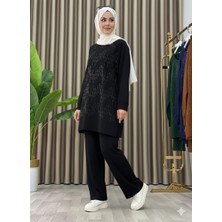 Taş Baskı Desenli Tunik Pantolon Ikili Takım