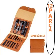 12 Parça Deri Çantalı Manikür Pedikür Seti, Paslanmaz ve Şık Tasarım