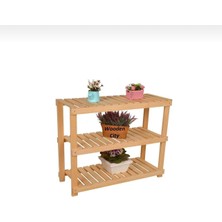 Naturel Saksı Standı Dekoratif Raf 3 Katlı Çiçeklik Ahşap Stand Saksı Sehpası