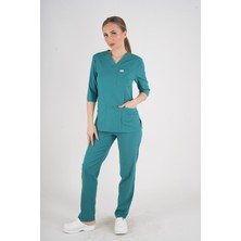 Unisex Ameliyat Yeşili Violet Model Scrubs Takım Doktor Hemşire Üniforması