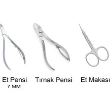 Protez Tırnak ve Manikür 3'lü Metal Set, Tırnak ve Et Pensi ile Et Makası