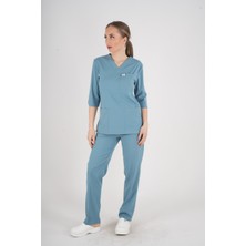 Unisex Cool Petrol Mavi Violet Model Scrubs Takım Doktor Hemşire Üniforması