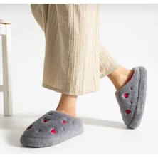 Kadın Peluş Kalpli Ev Terliği Misafir Bohça Çeyiz Terlik