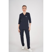 Unisex Lacivert Violet Model Scrubs Takım Doktor Hemşire Üniforması