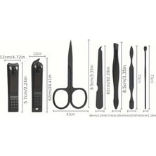 7 Parça Siyah Seyahat Çanta Boy Manikür Pedikür Set Profesyonel