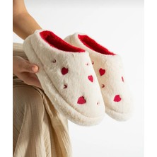 Kadın Peluş Kalpli Ev Terliği Misafir Bohça Çeyiz Terlik