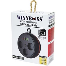 Winnboss Akım Korumalı Makaralı 2m Kablolu 3 Prizli 3 USB 1 Type-C Priz