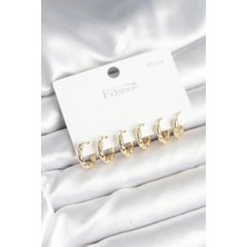 Pirinç Gold Renk Baklalı Halka 925 Gümüş Çivi Kadın Küpe Seti