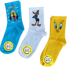 Al Bi 90Lık 3'lü Kolej Çorap Daffy Duck,tweety ve Pluto Köpek