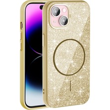 Apple iPhone 15 Kılıf M-Safe Şarj Özellikli Parlayan Simli  Okso Kapak