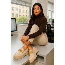 Flarf Loafer Bej Deri Günlük Kullanım Loafer Kadın Ayakkabı