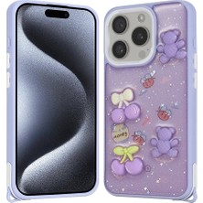 Apple iPhone 15 Pro Kılıf Parlayan Simli Kabartma Figürlü  Cevze Kapak